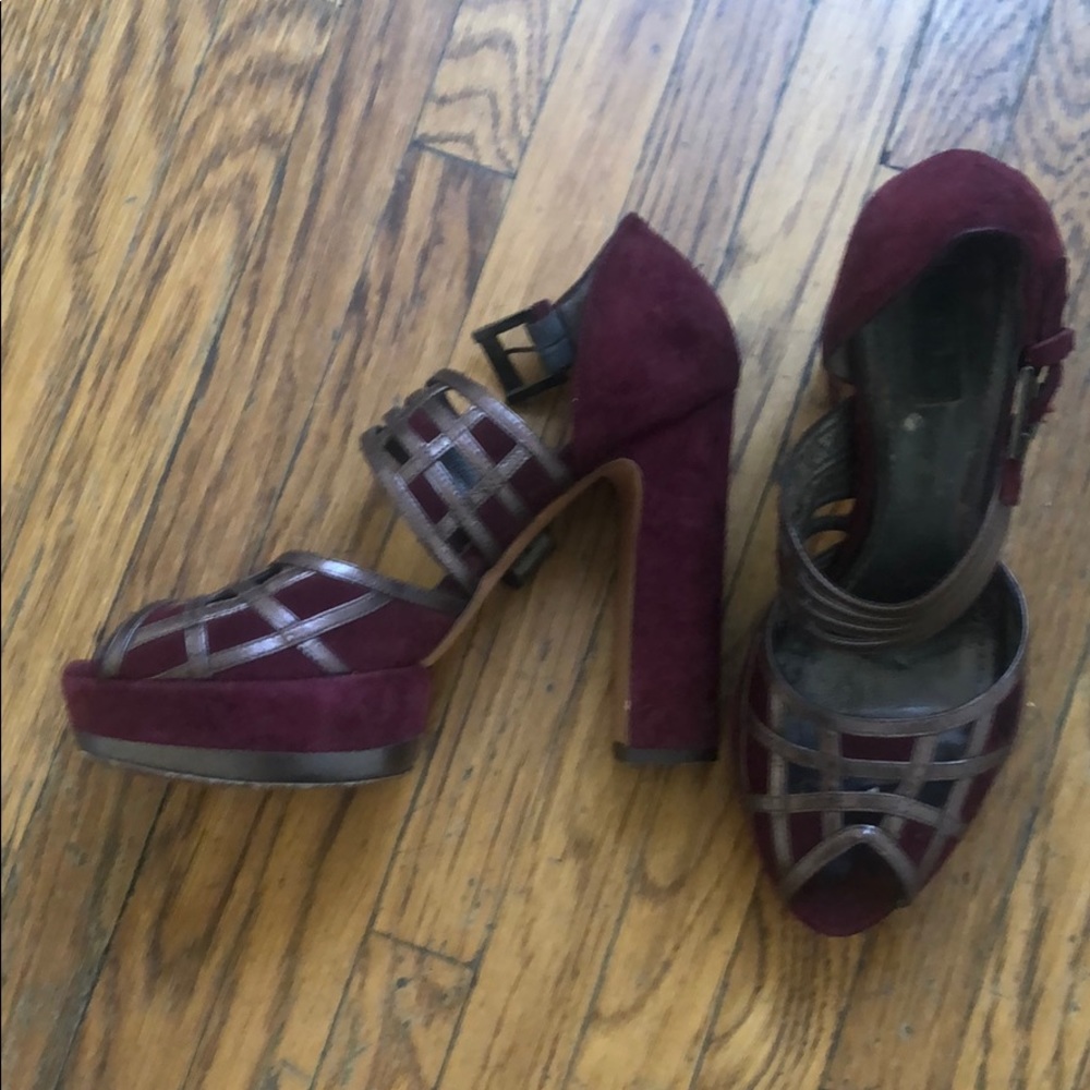 Etro Burgundy Suede Platform Shoes